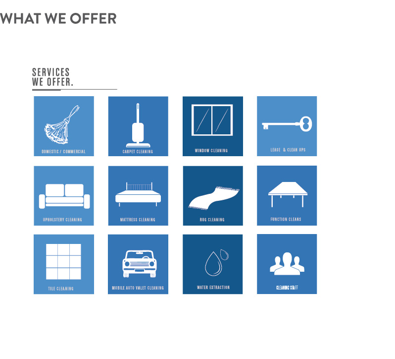 we offer domestic, commercial, carpet, window, upholstery, mattress, rug and function cleaning